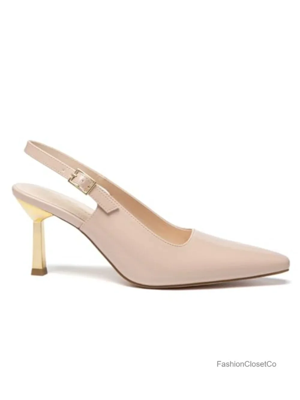 Women's Square Toe Patent Leather Kitten Heel Pumps Slingback Buckle